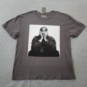2Pac T Shirt Mens Casual Gray Short Sleeve Big Logo Graphic XL